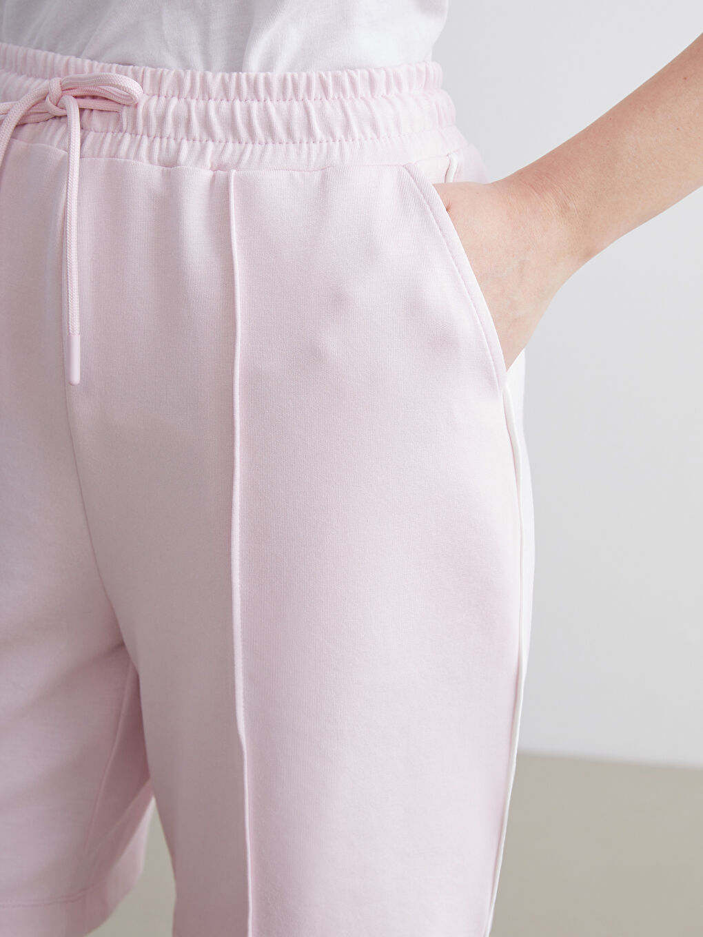 Pembe Beli Lastikli Kadın Şort-2