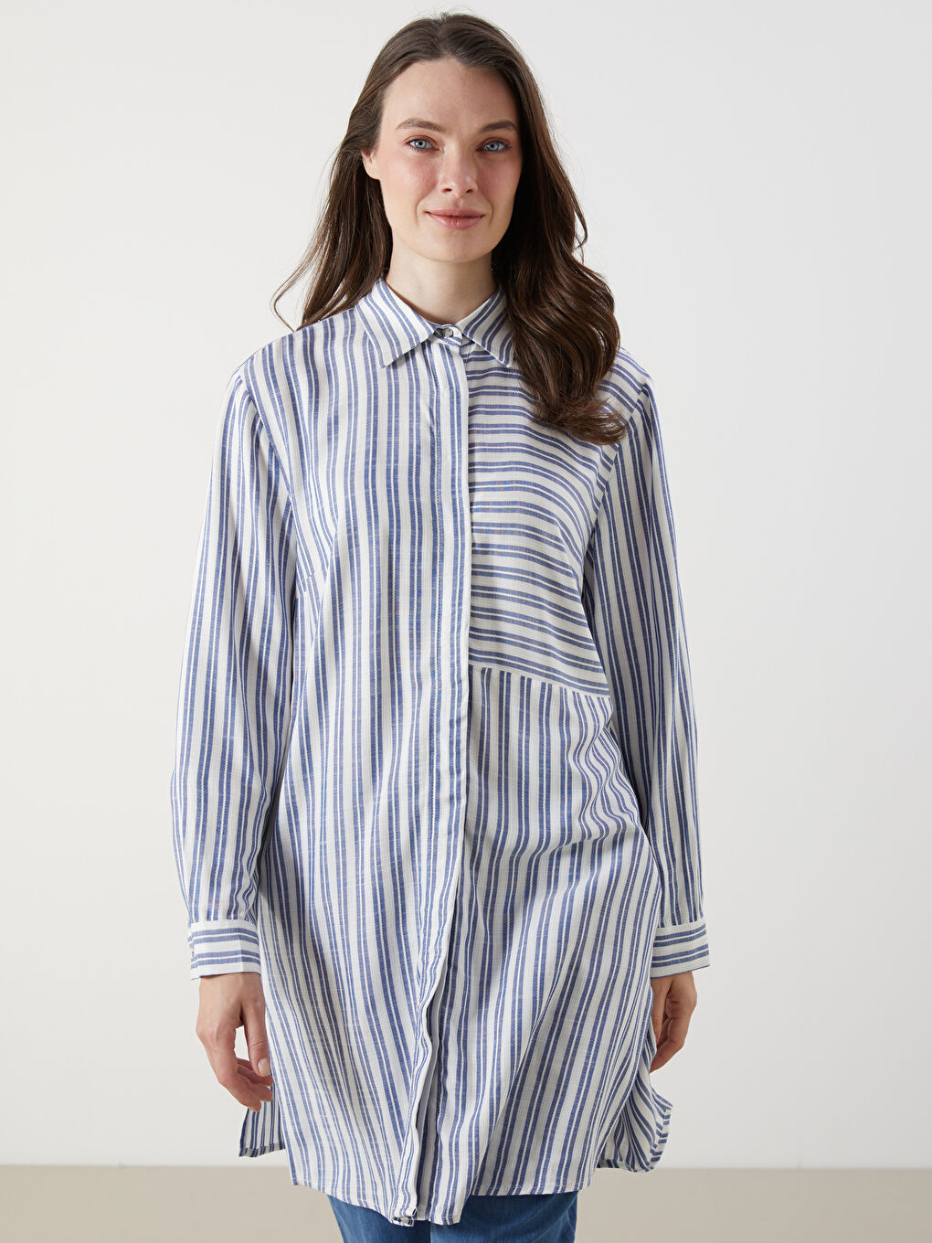 LCW Grace Striped Women's Shirt Tunic -S5MD10Z8-LEN