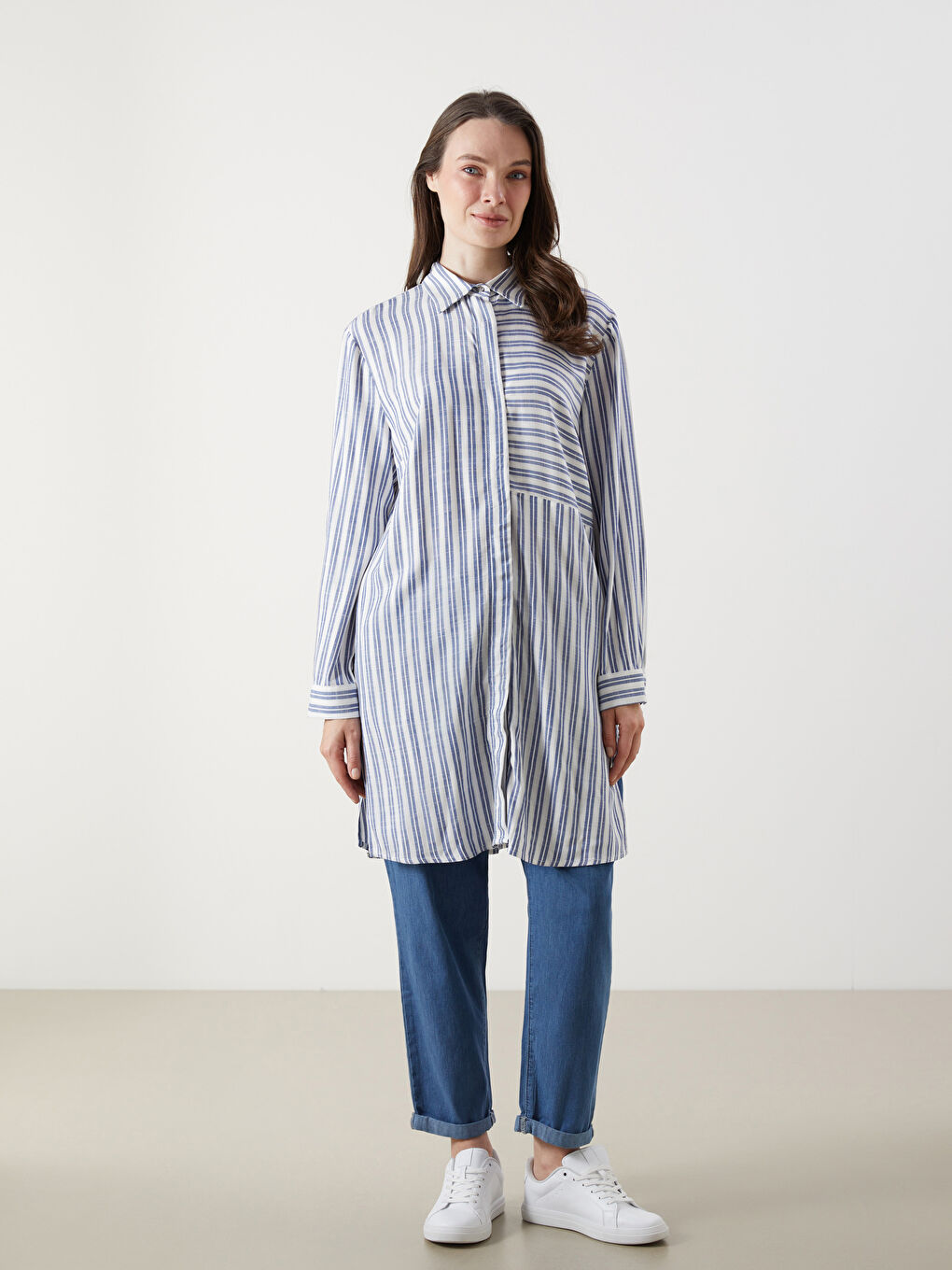 LCW Grace Striped Women's Shirt Tunic -S5MD10Z8-LEN