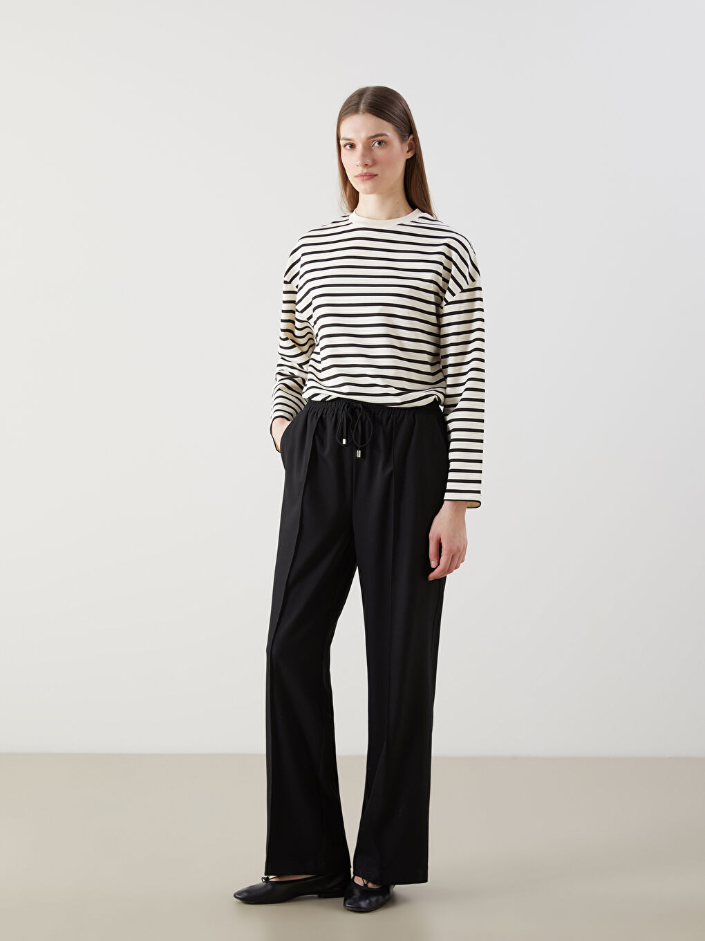 Wide Leg Women Trousers With Elastic Waist -S5MD11Z8-CVL