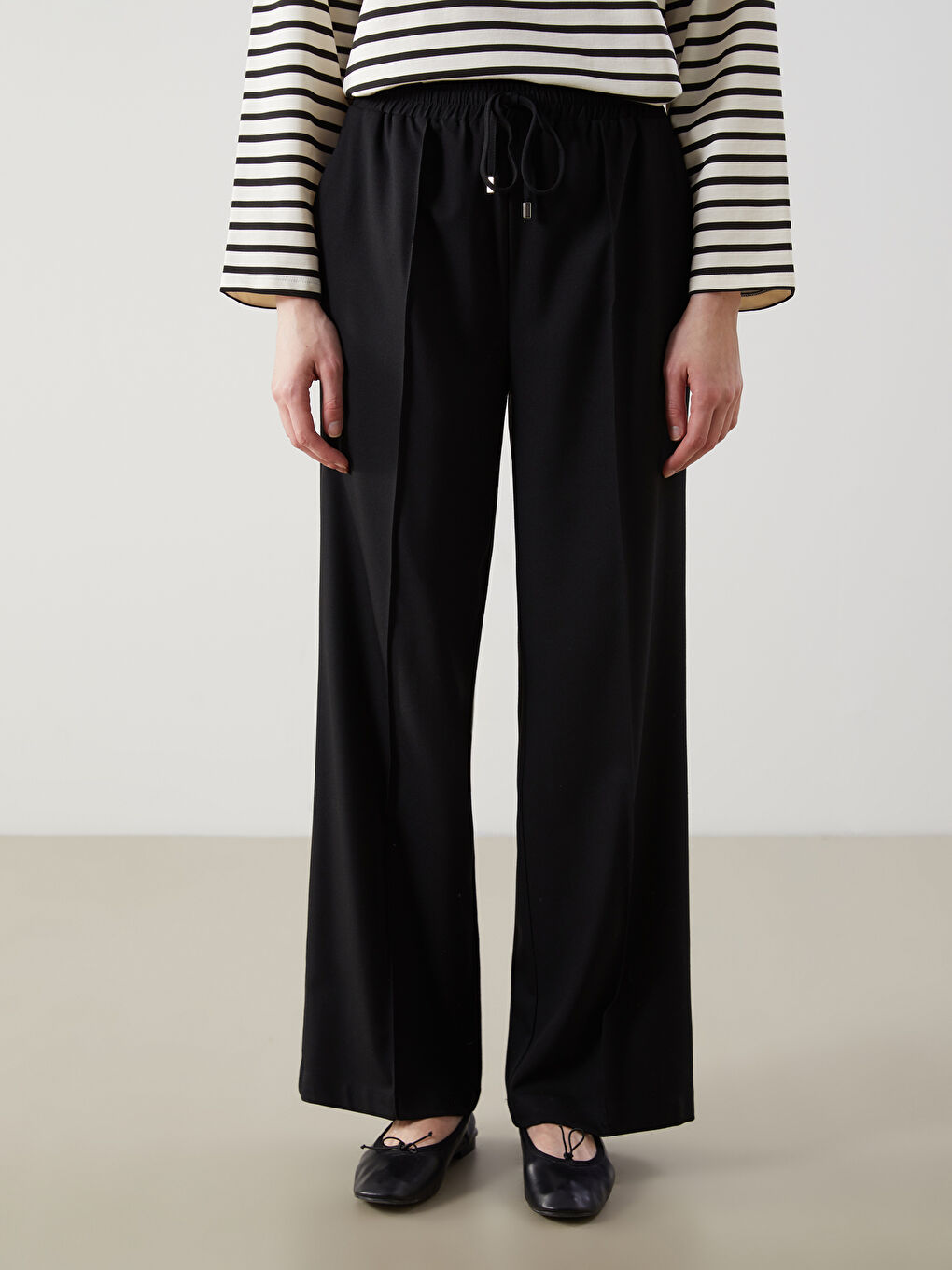Wide Leg Women Trousers With Elastic Waist -S5MD11Z8-CVL