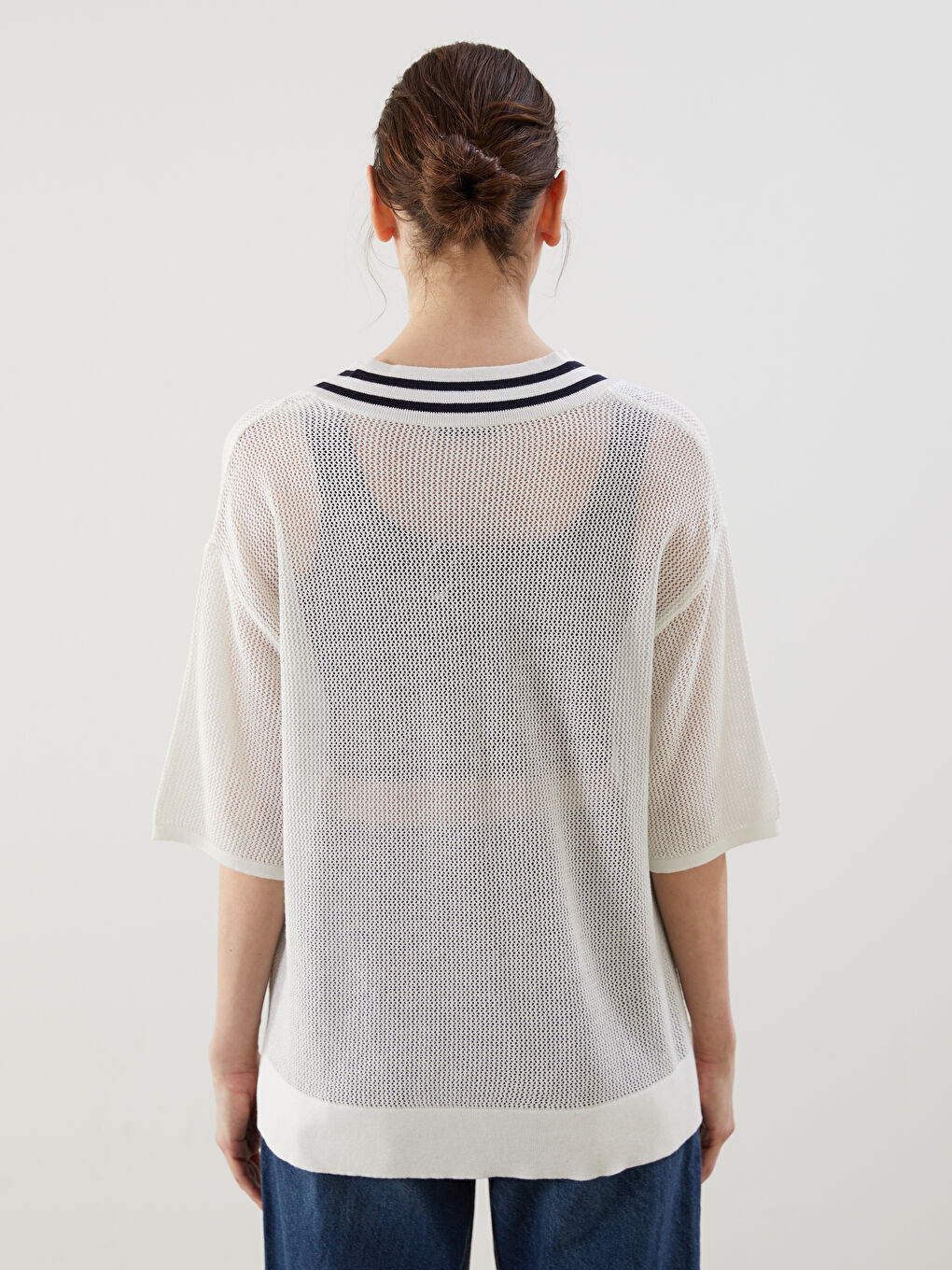 V-Neck Lacy Women’S Knit Sweater -S5MD15Z8-R9J