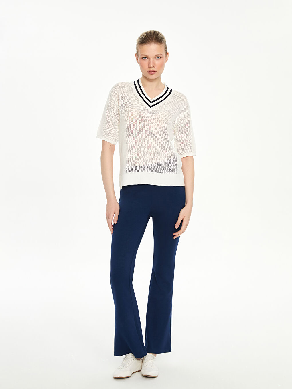V-Neck Lacy Women’S Knit Sweater -S5MD15Z8-R9J