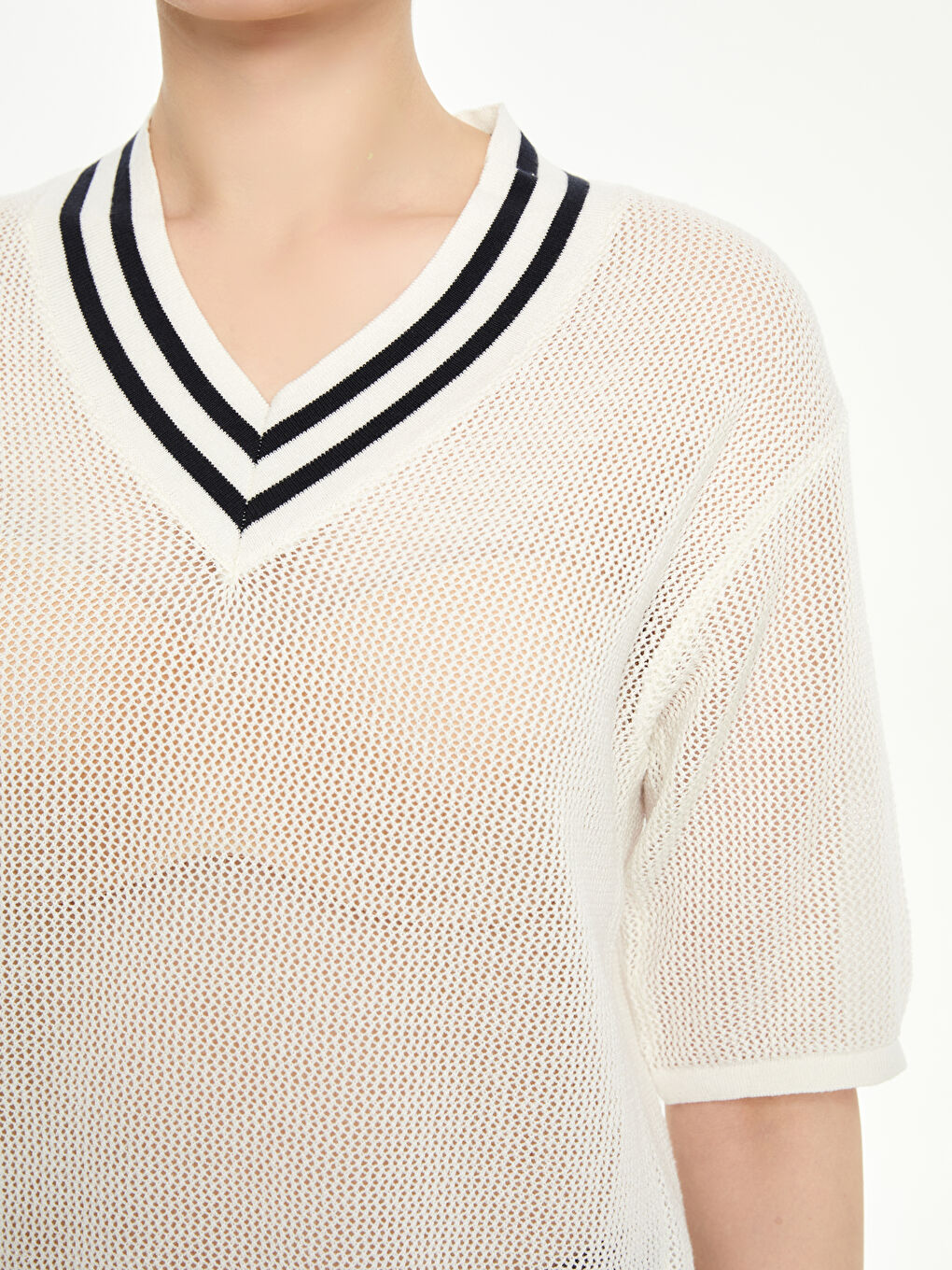 V-Neck Lacy Women’S Knit Sweater -S5MD15Z8-R9J