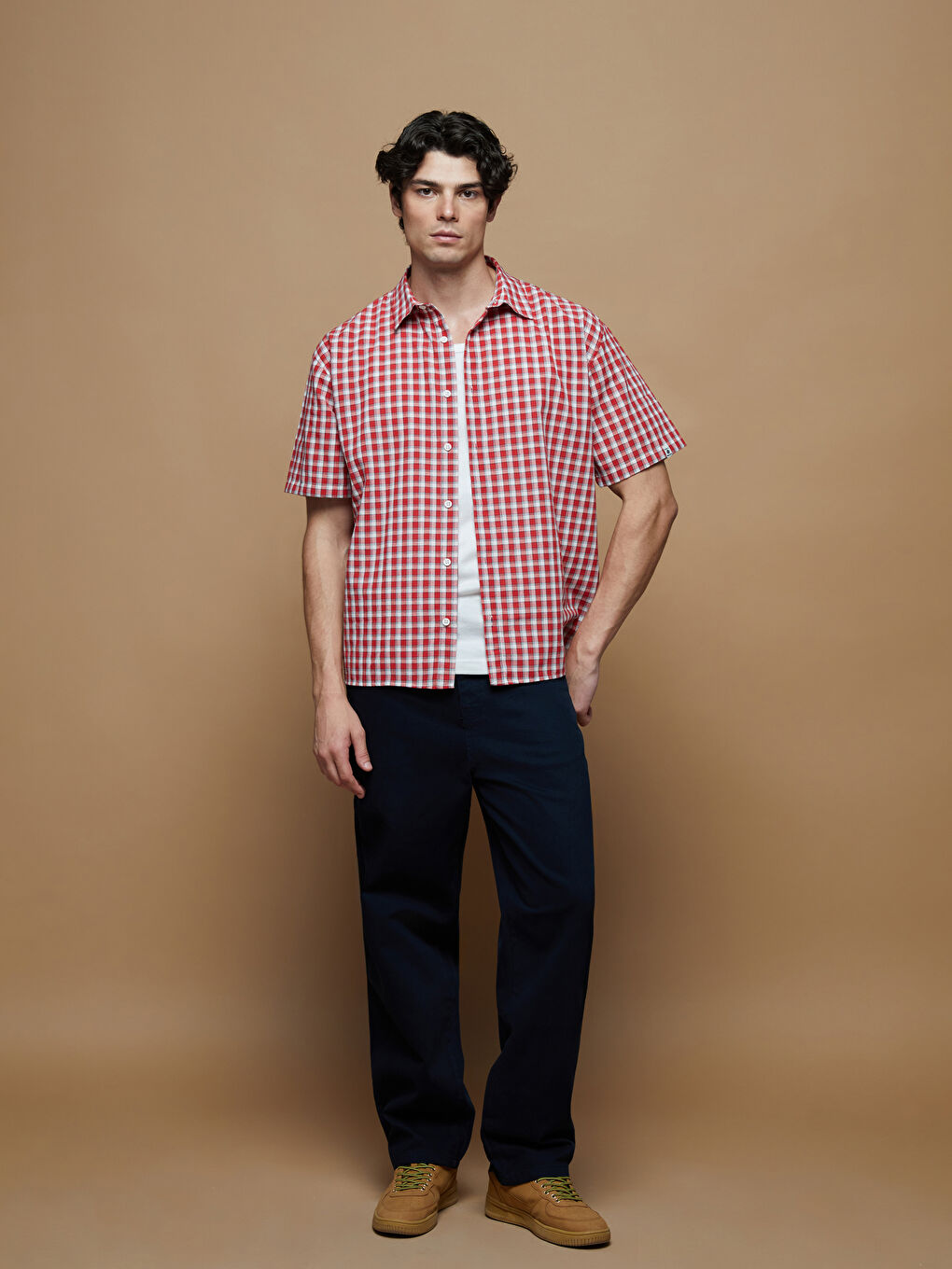 سروال رجال بقصة مريحة من قماش مبرد-1