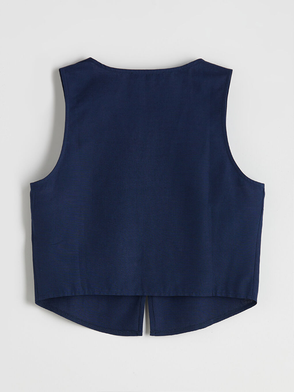 Lacivert V Yaka Keten Karışımlı Kadın Klasik Yelek-5