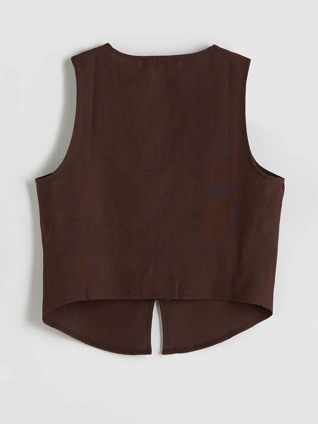 Kahverengi V Yaka Keten Karışımlı Kadın Klasik Yelek-5