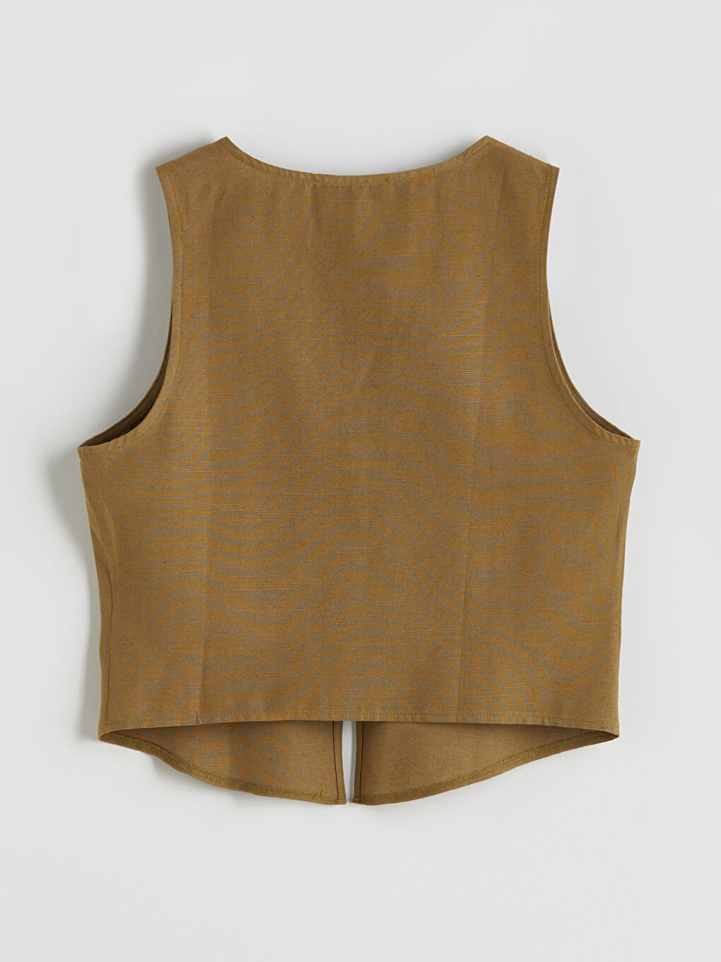 Haki V Yaka Keten Karışımlı Kadın Klasik Yelek-5