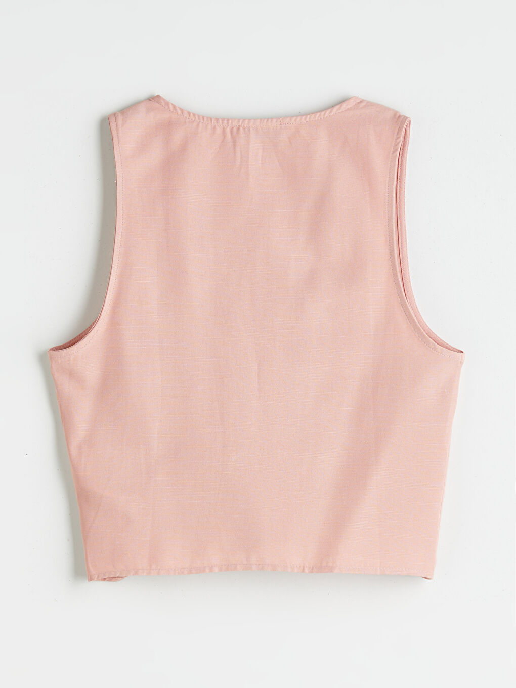 Pembe V Yaka Keten Karışımlı Kadın Klasik Yelek-5