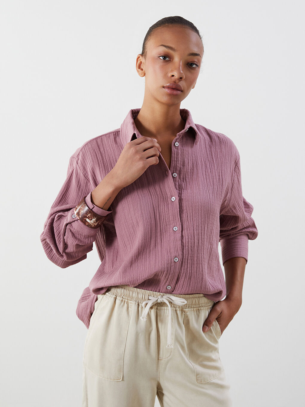 Textured Women's Shirt -S5MD89Z8-JLY