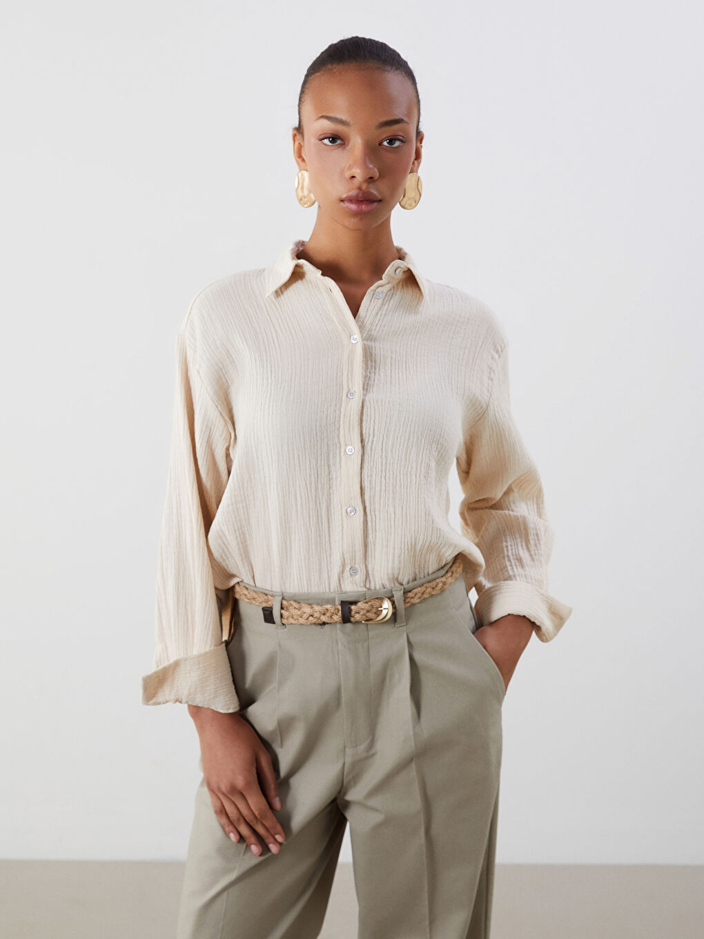 Textured Women's Shirt -S5MD89Z8-R9J