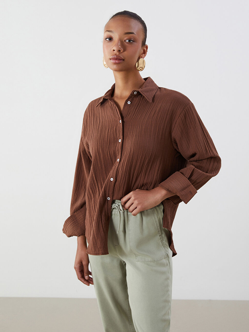 Textured Women's Shirt -S5MD89Z8-YKY