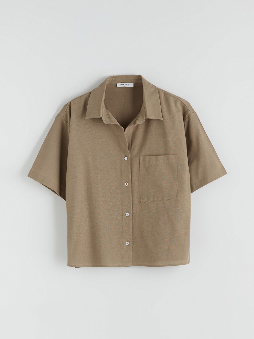 Haki Keten Karışımlı Kadın Gömlek-4