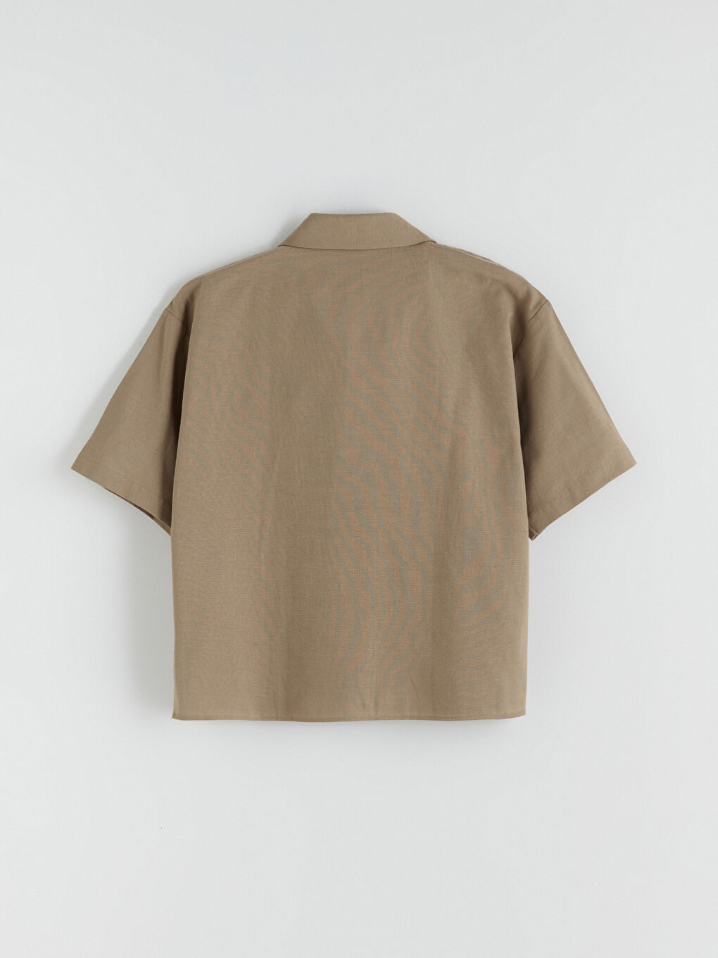 Haki Keten Karışımlı Kadın Gömlek-5