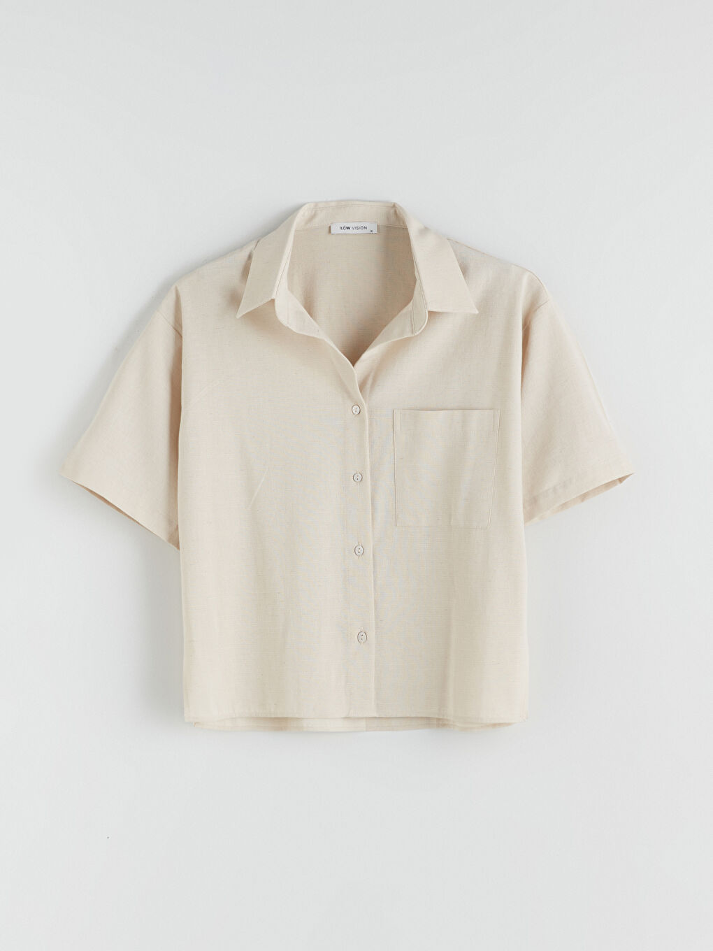 Bej Keten Karışımlı Kadın Gömlek-5