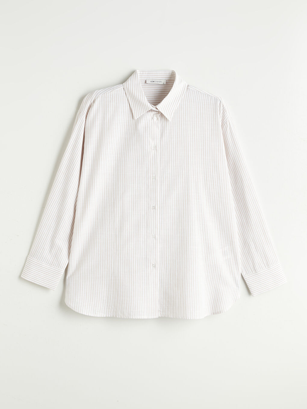 Bej Çizgili Oversize Kadın Gömlek-4