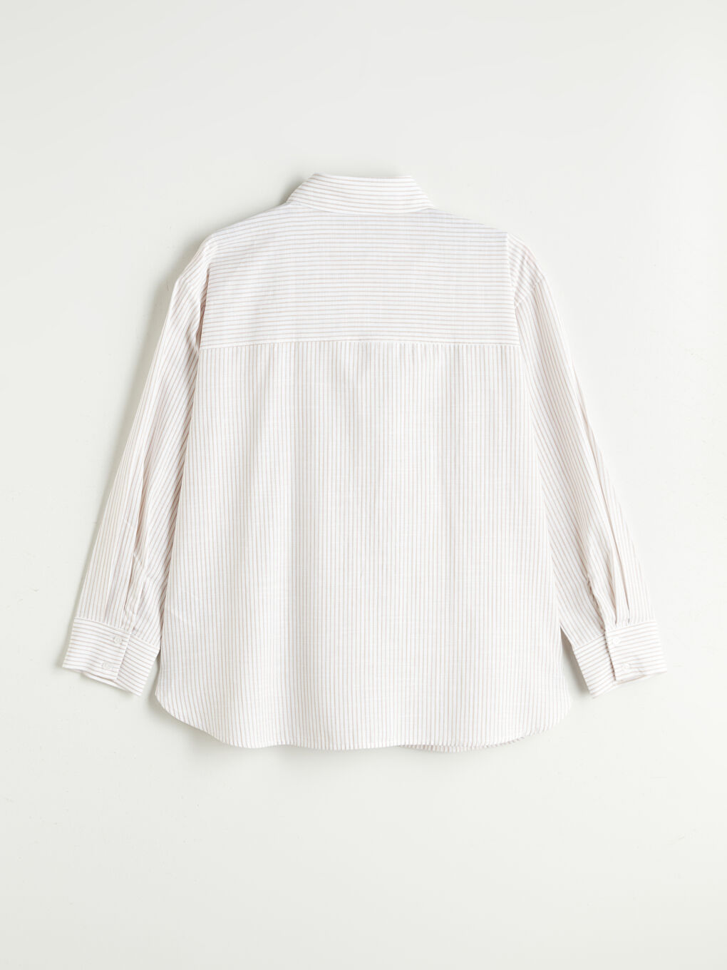 Bej Çizgili Oversize Kadın Gömlek-5