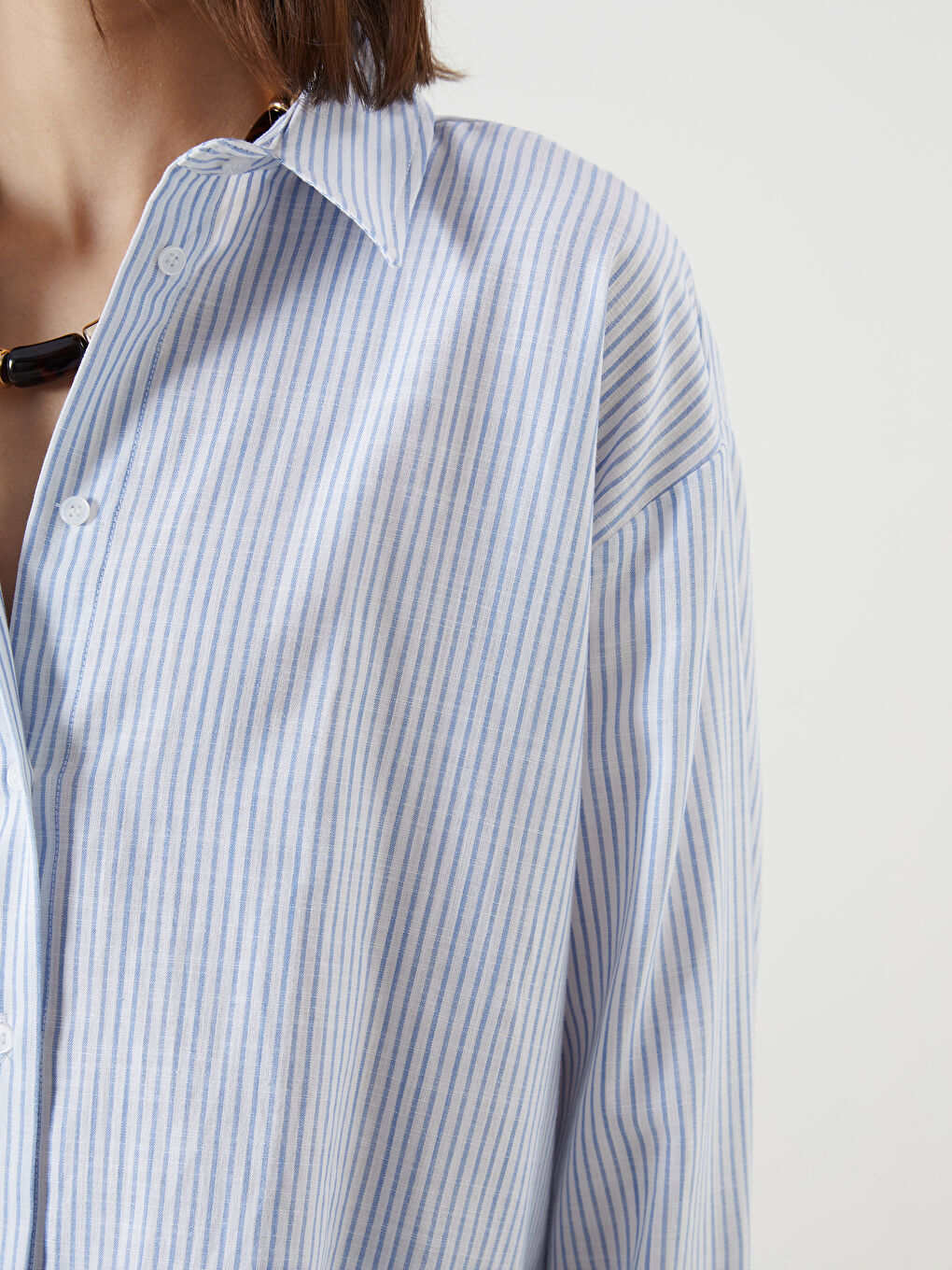 Mavi Çizgili Oversize Kadın Gömlek-2