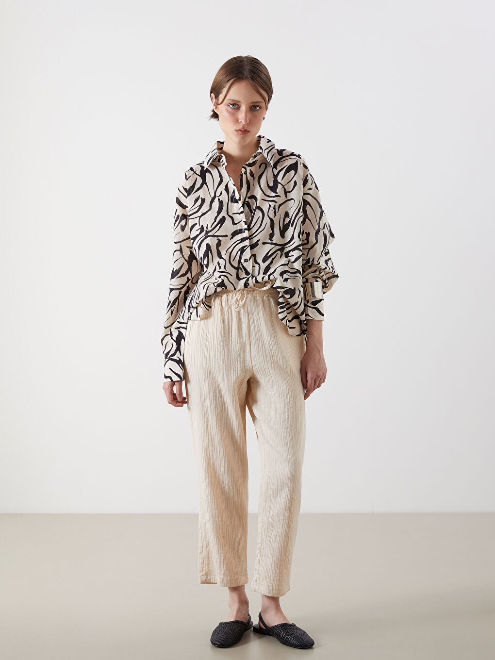 LCW Vision Patterned Oversize Women's Shirt -S5MD99Z8-LQJ