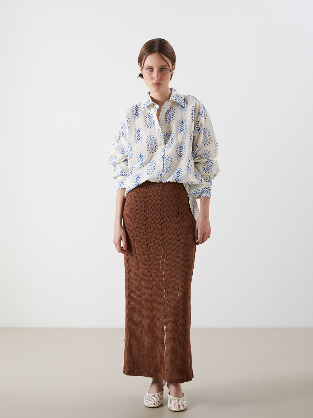 Візерункова оверсайз сорочка для жінок-1