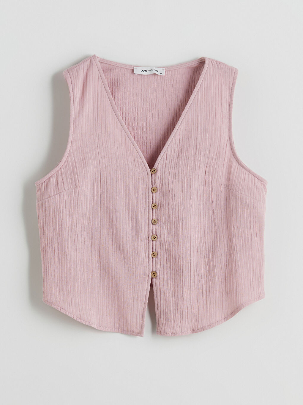 Pembe V Yaka Dokulu Müslin Bluz-4