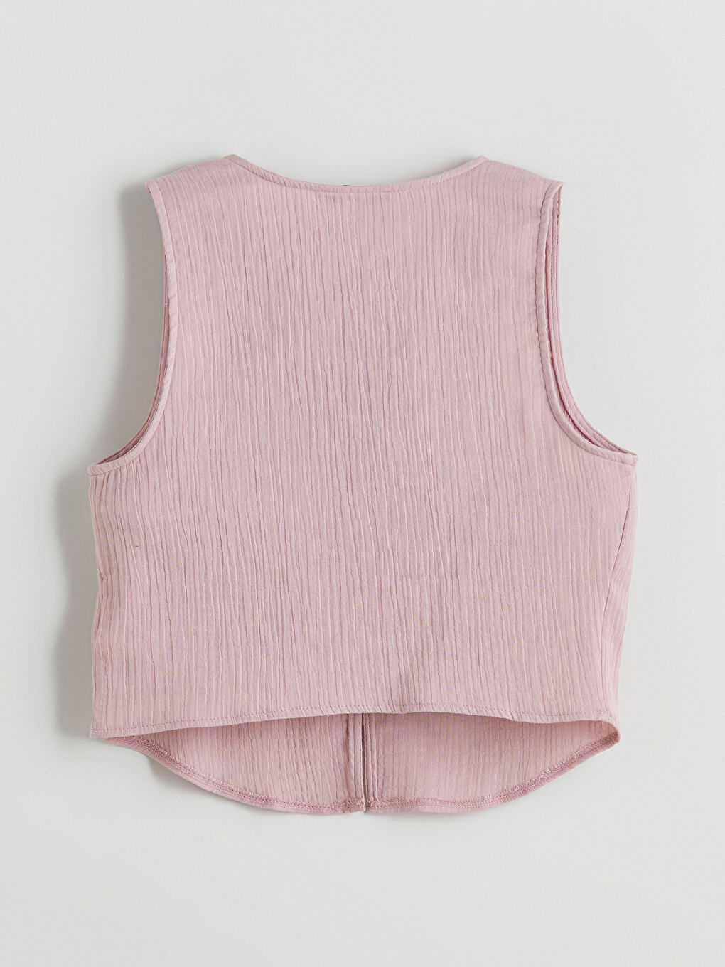 Pembe V Yaka Dokulu Müslin Bluz-5