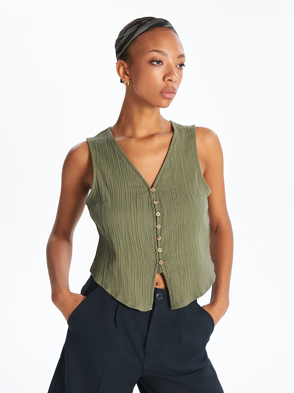 Woman KHAKI Waistcoat -S5ME19Z8-YCY