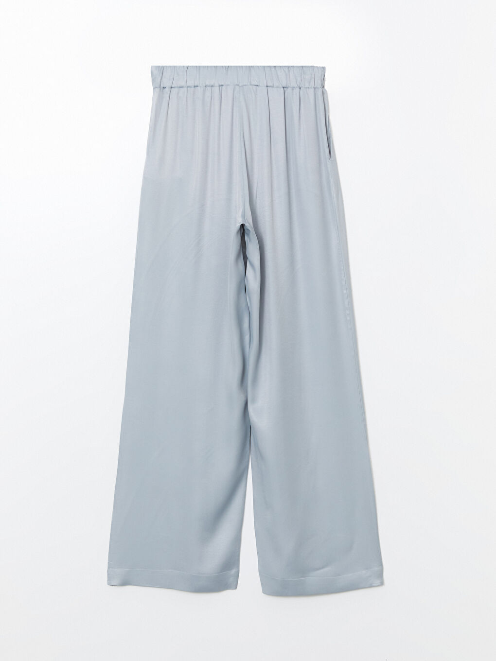 Mavi Beli Lastikli Geniş Paça Kadın Pantolon-5