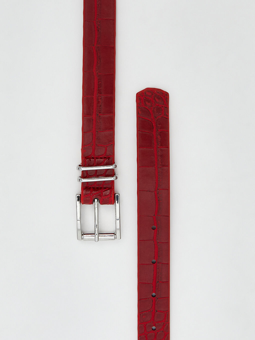 Kırmızı Deri Görünümlü Kroko Desenli Kadın Kemer-1