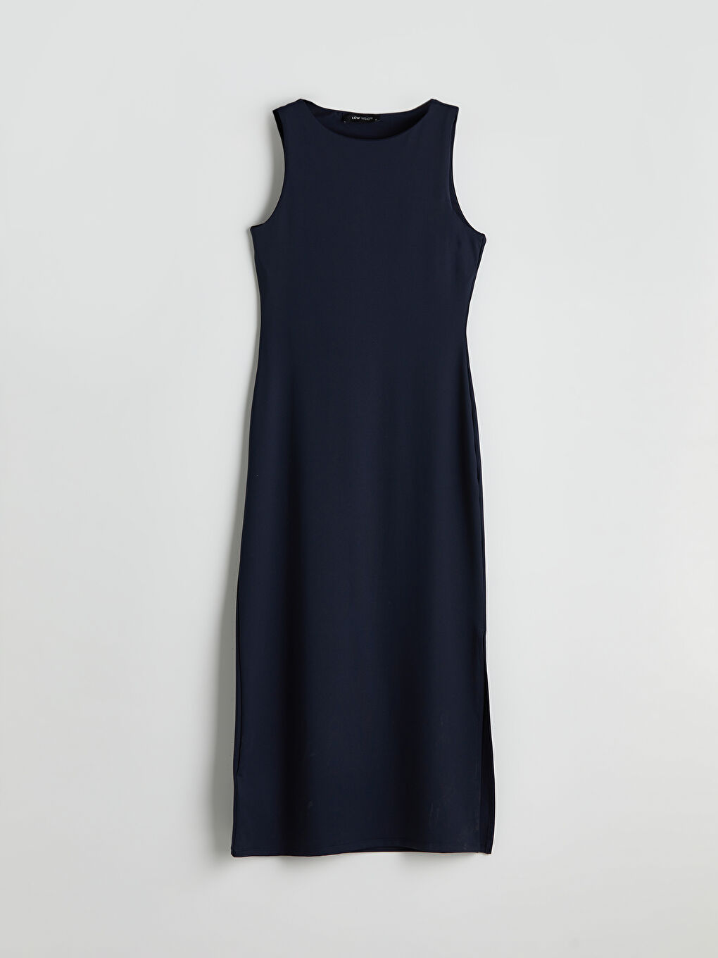 Lacivert Bisiklet Yaka Krep Elbise-4