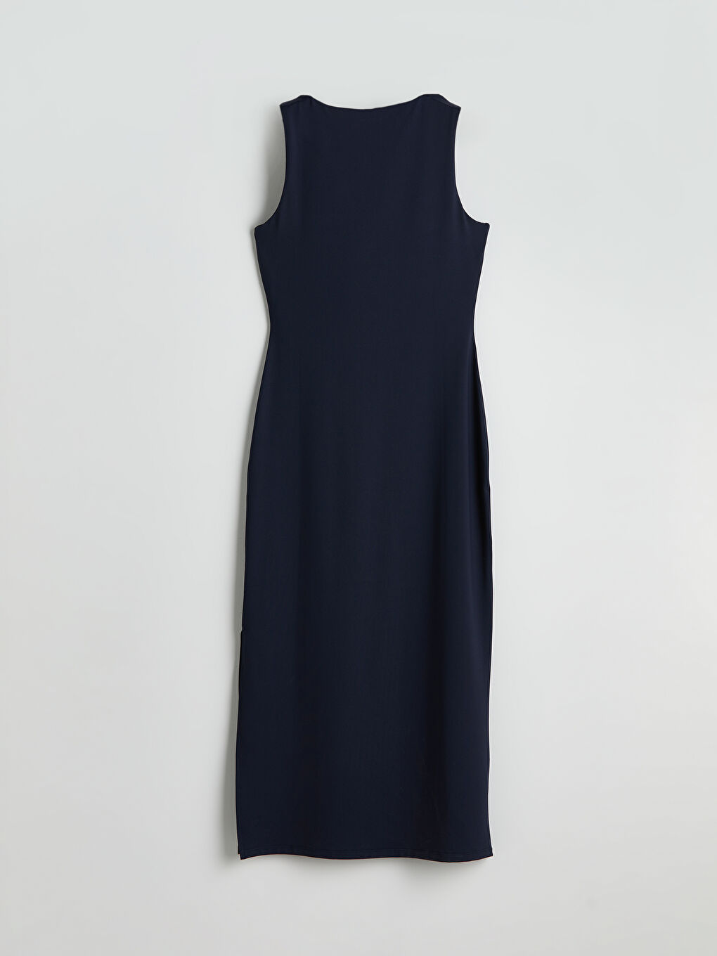 Lacivert Bisiklet Yaka Krep Elbise-5