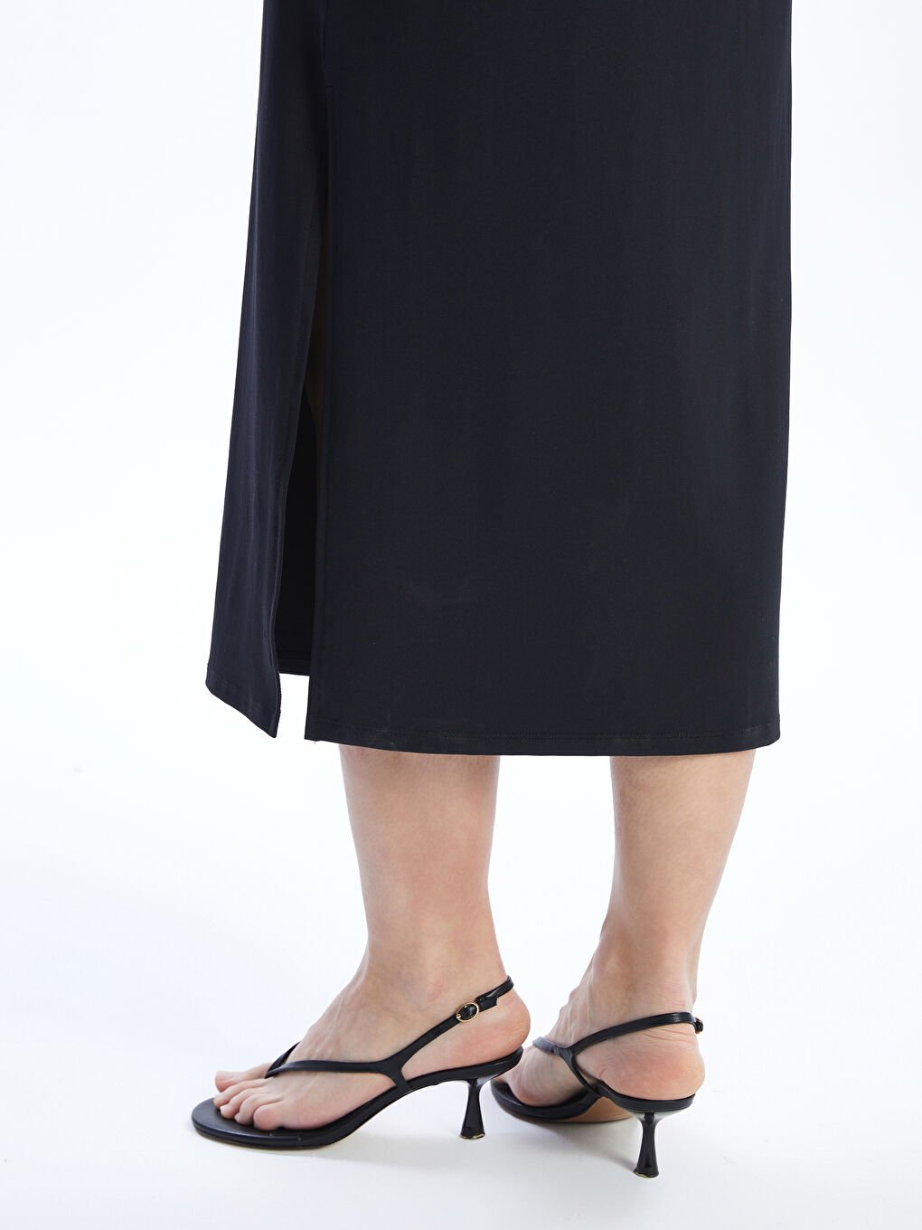 Siyah Bisiklet Yaka Krep Elbise-2