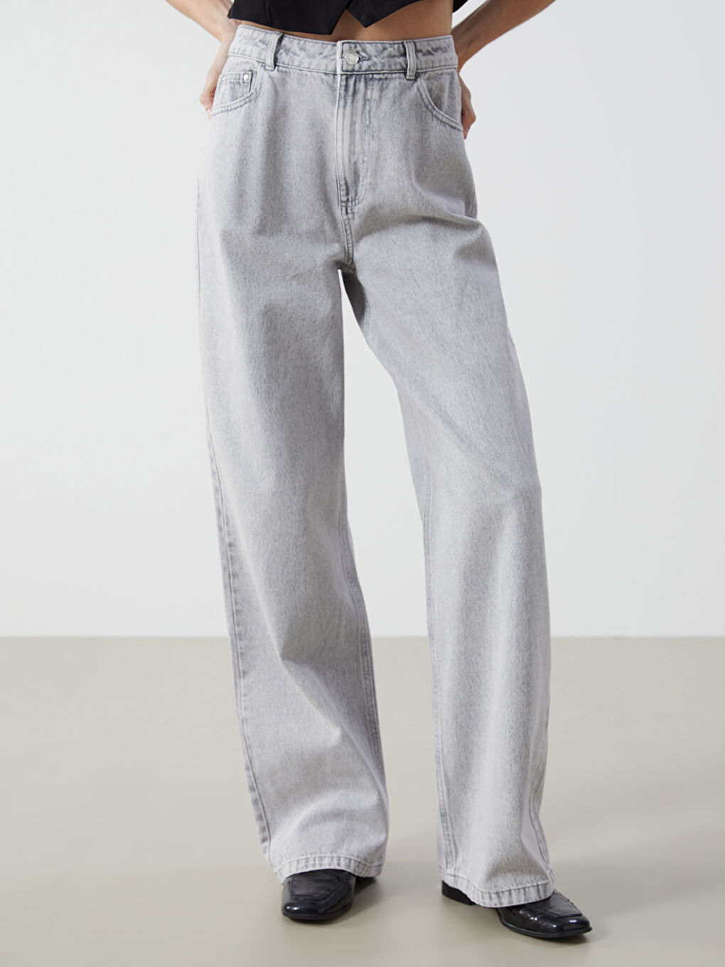 جينز واسع الساق عالي الخصر للسيدات-3