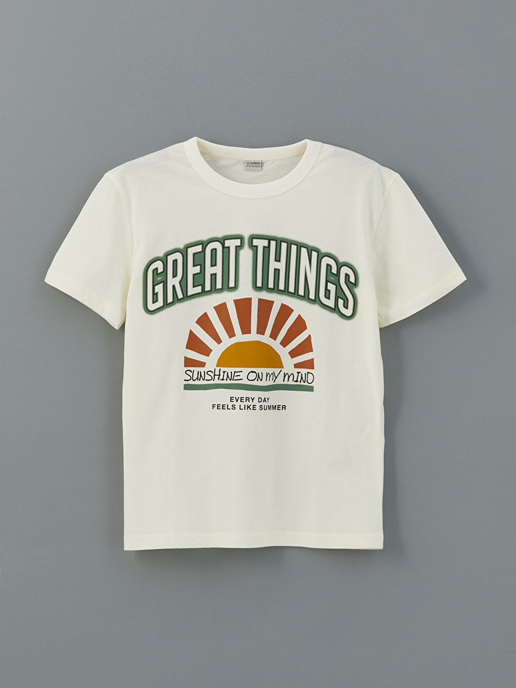 Ekru Bisiklet Yaka Erkek Çocuk Tişört