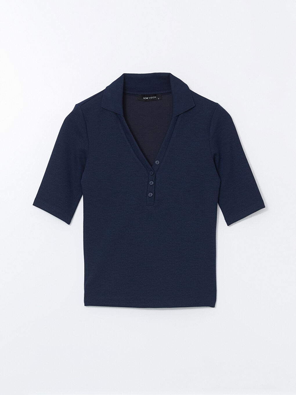 Lacivert Polo Yaka Dokulu Kadın Body-4