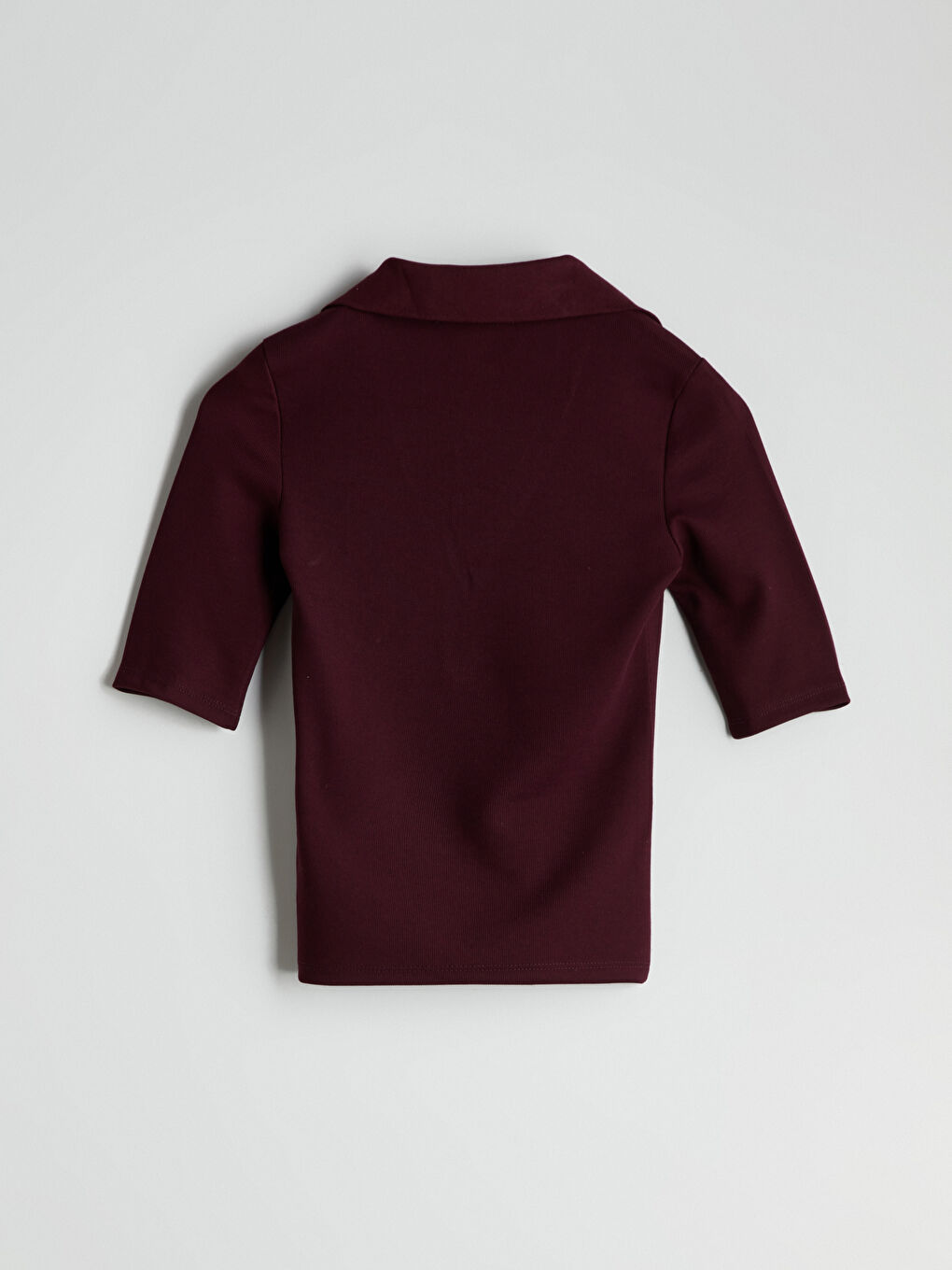Bordo Polo Yaka Dokulu Kadın Body-5