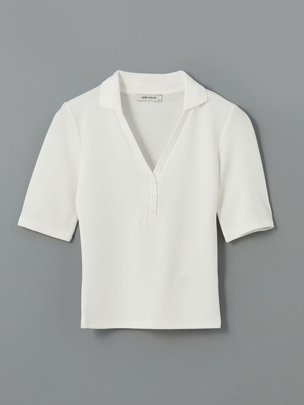 Ekru Polo Yaka Dokulu Kadın Body-4