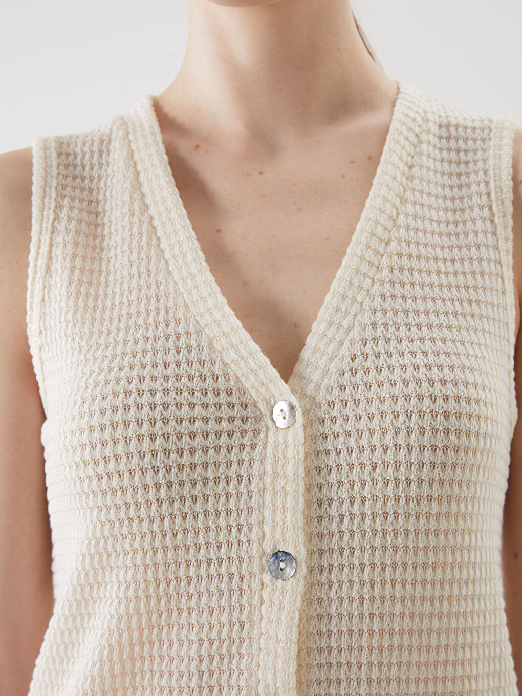 LCW Vision V Neck Textured Women's Waistcoat -S5MF03Z8-FDH