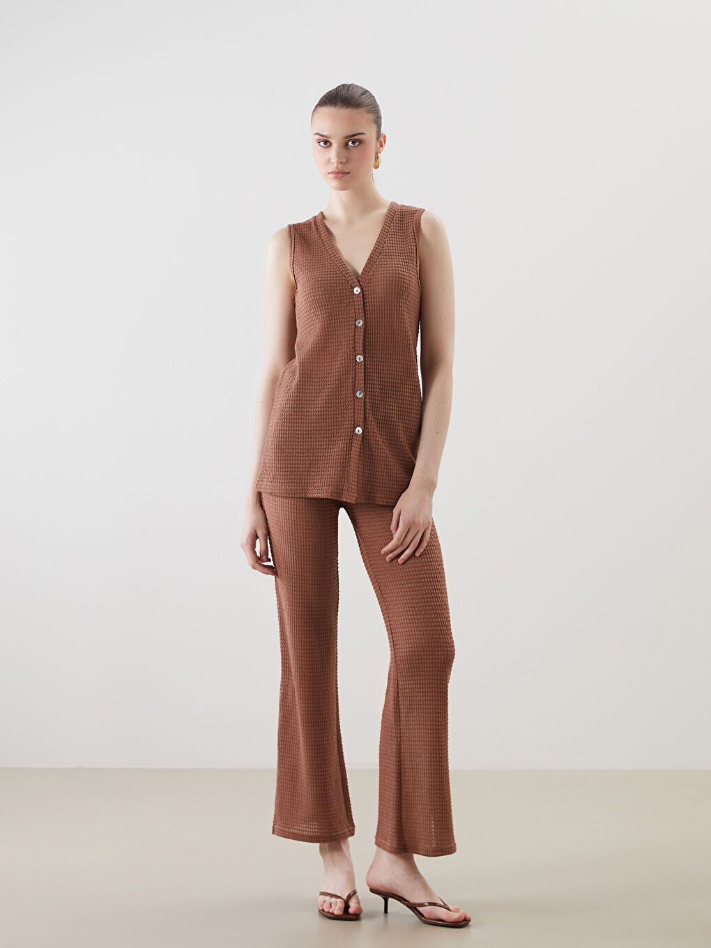 LCW Vision V Neck Textured Women's Waistcoat -S5MF03Z8-GE8