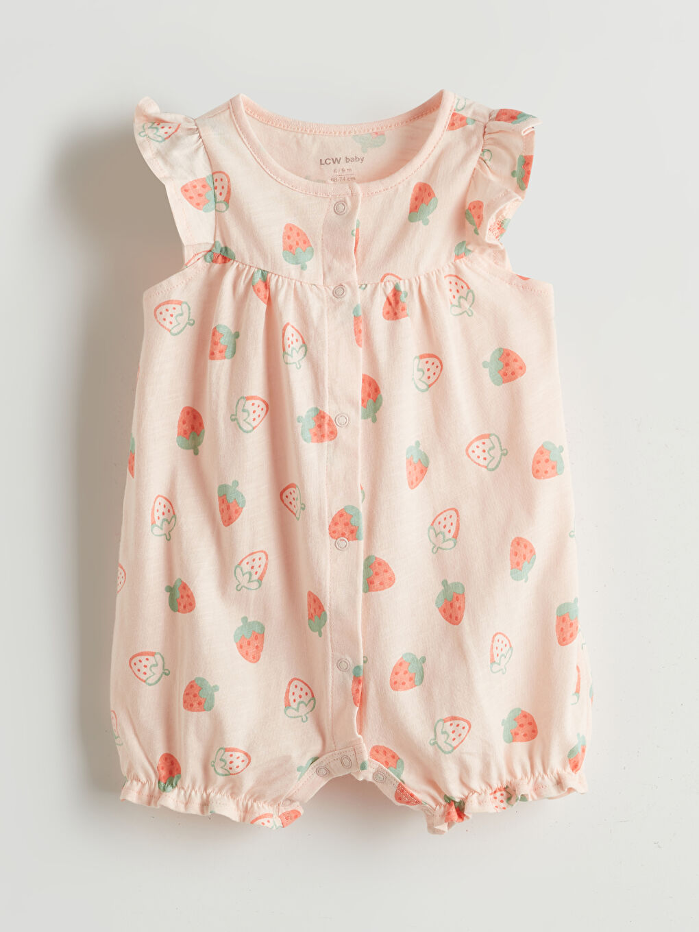 Pembe Organik Kumaş Çilekli Kız Bebek Tulum