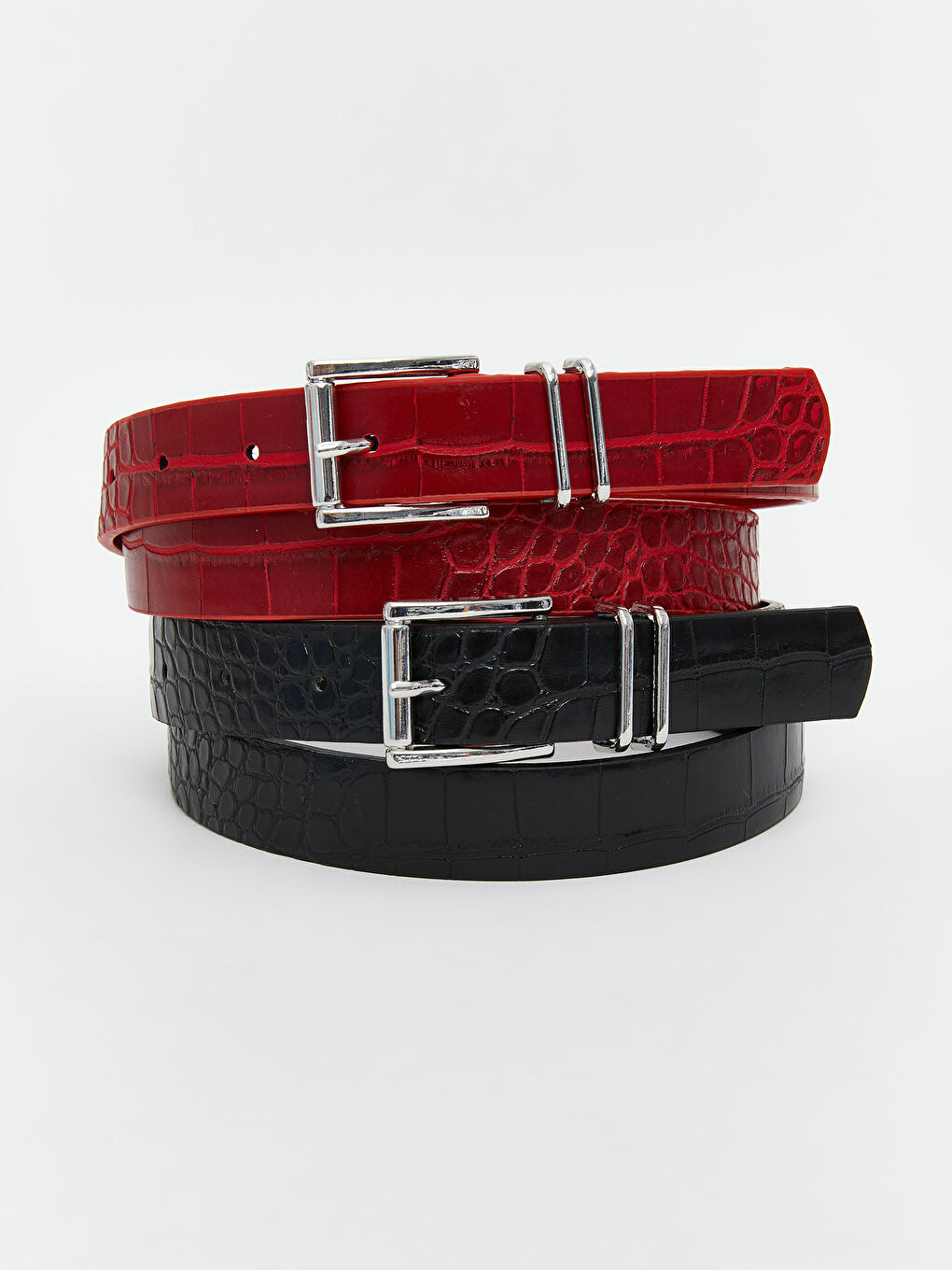 Leather Look Crocodile Patterned Women's Belt 2-Pack -S5MF35Z8-CRT