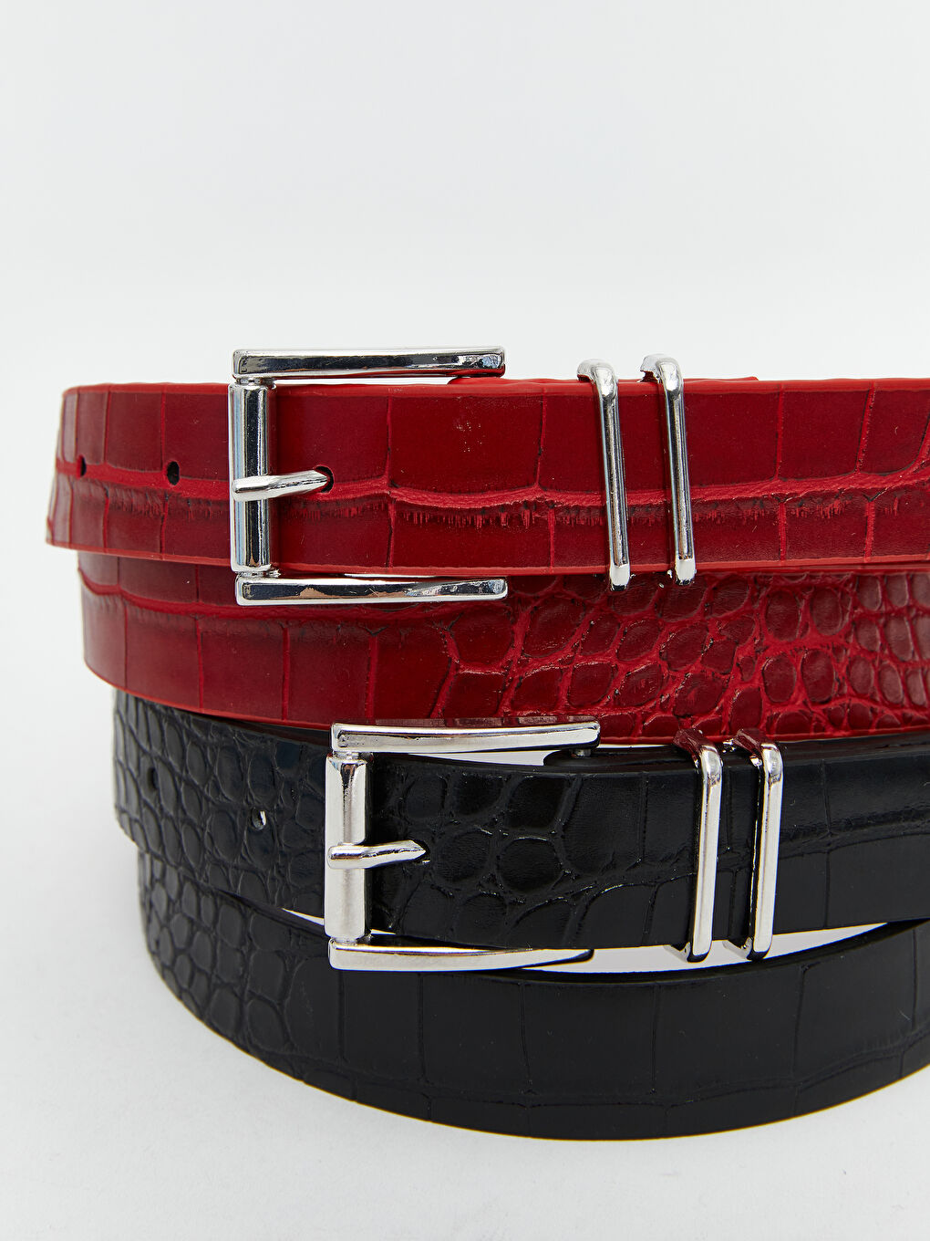 Leather Look Crocodile Patterned Women's Belt 2-Pack -S5MF35Z8-CRT