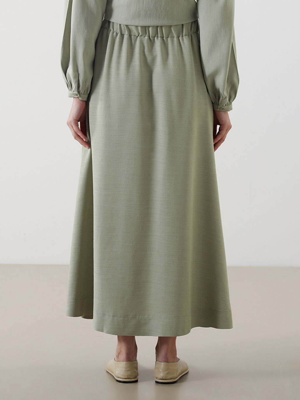 LCW Modest Yeşil Beli Lastikli Keten Karışımlı Etek - 4