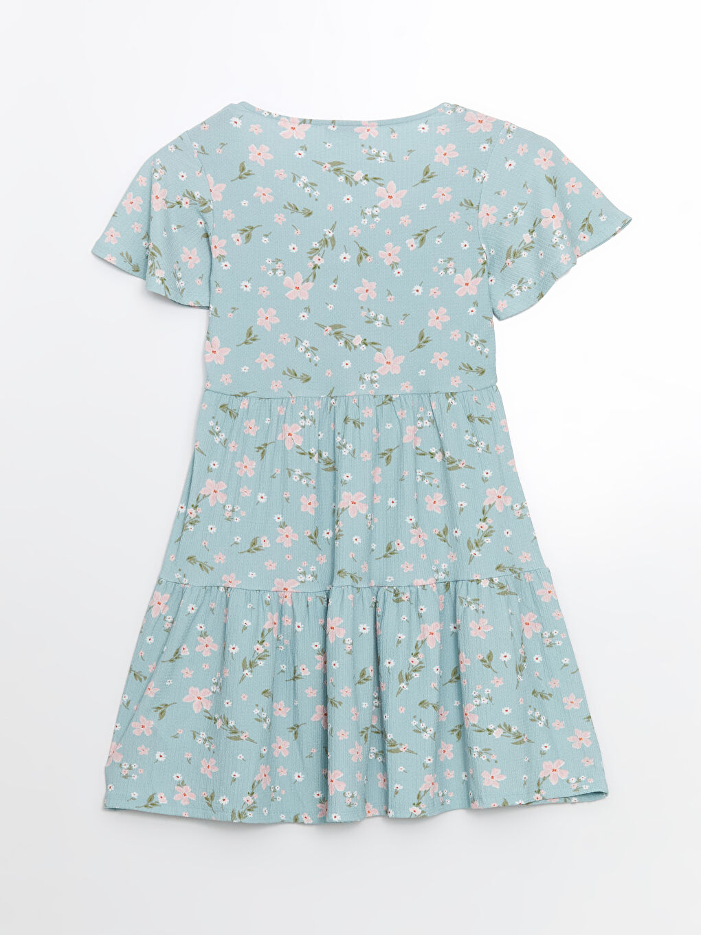 Mavi U Yaka Çiçekli Mini Elbise-5