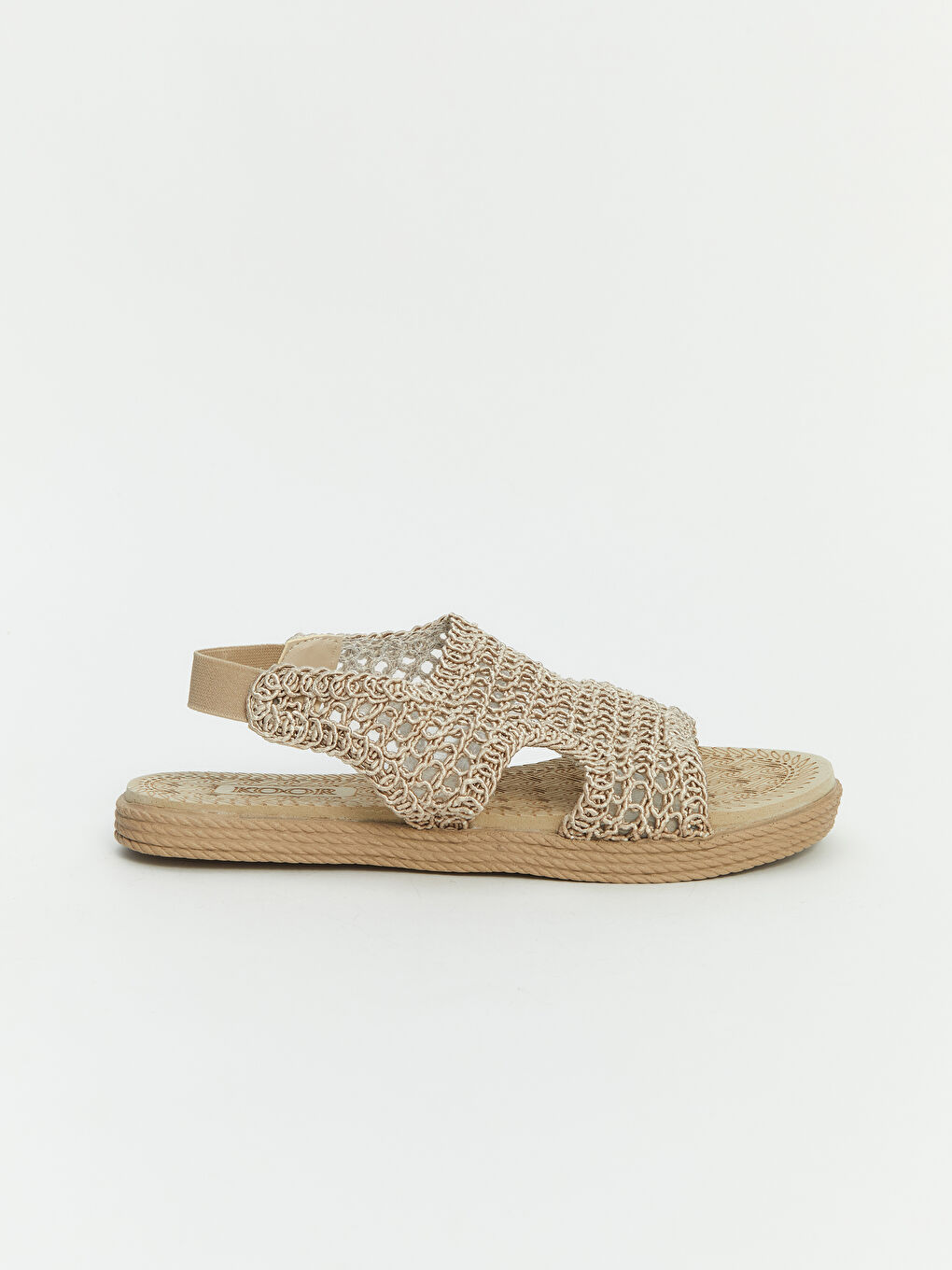 Bej Hasır Örgülü Kadın Sandalet-1