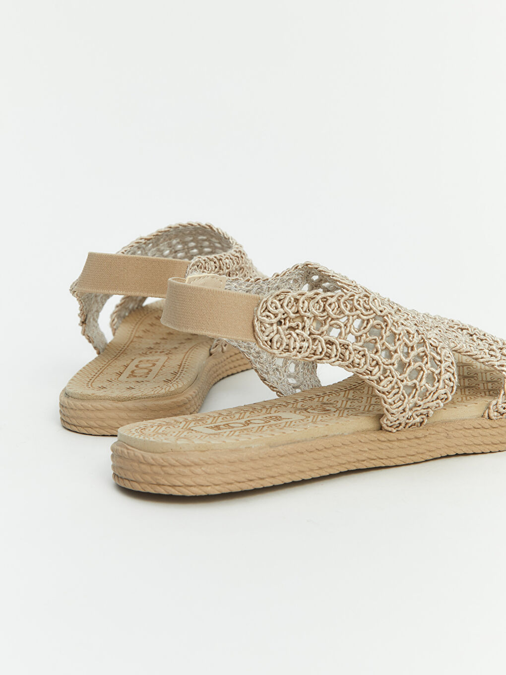 Bej Hasır Örgülü Kadın Sandalet-3