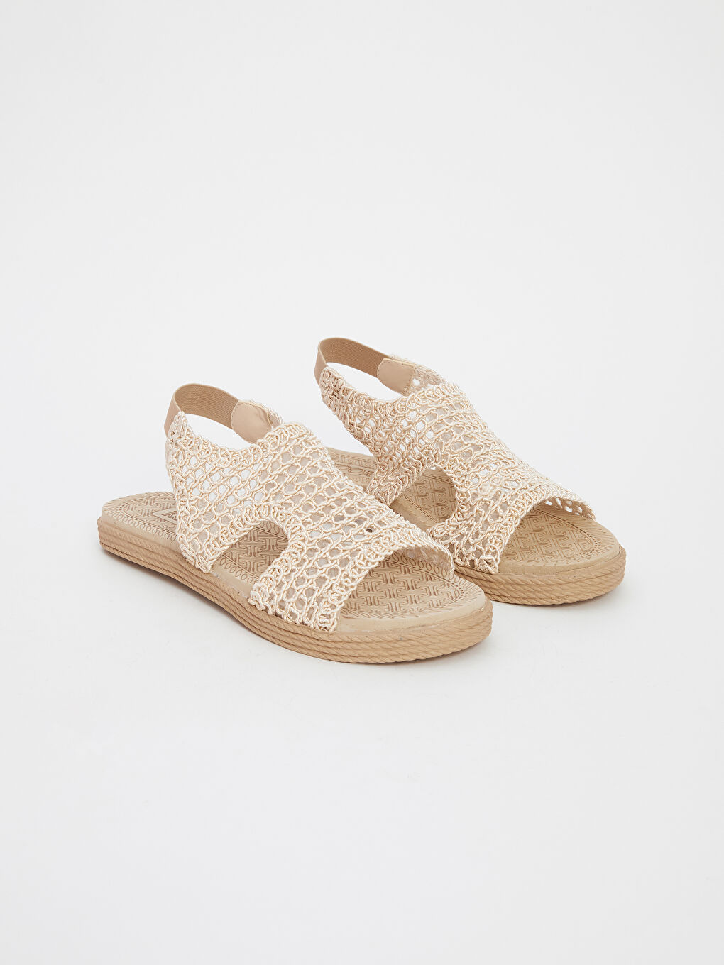 Bej Hasır Örgülü Kadın Sandalet