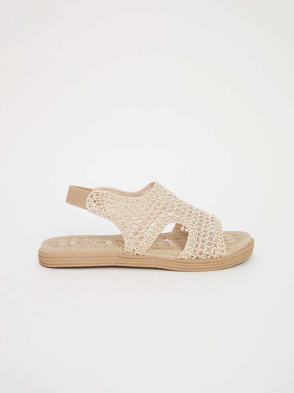 Bej Hasır Örgülü Kadın Sandalet-1