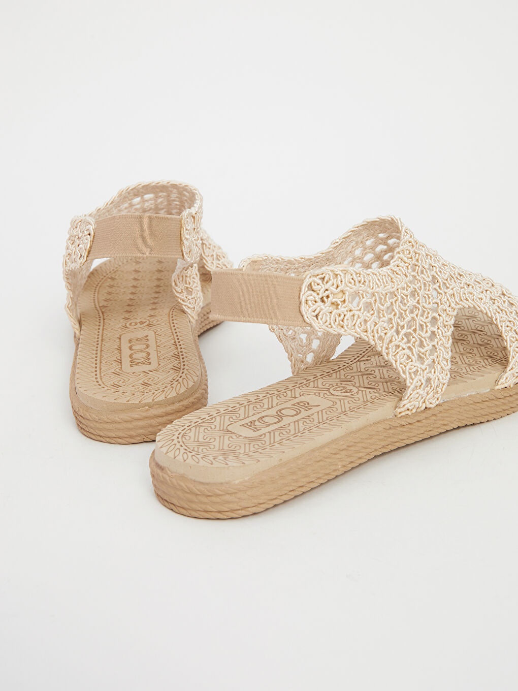 Bej Hasır Örgülü Kadın Sandalet-3