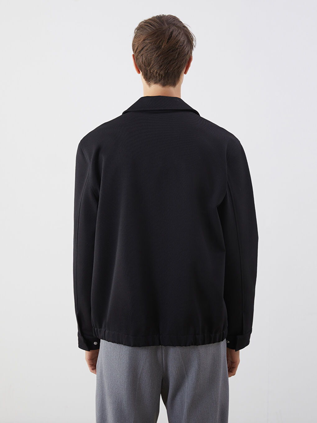 Siyah Standart Kalıp Gömlek Yaka Erkek Mont-4